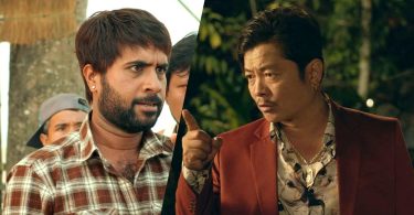 Dayahang Rai and Bijay Baral in a confrontation in Baristha Balaram movie.