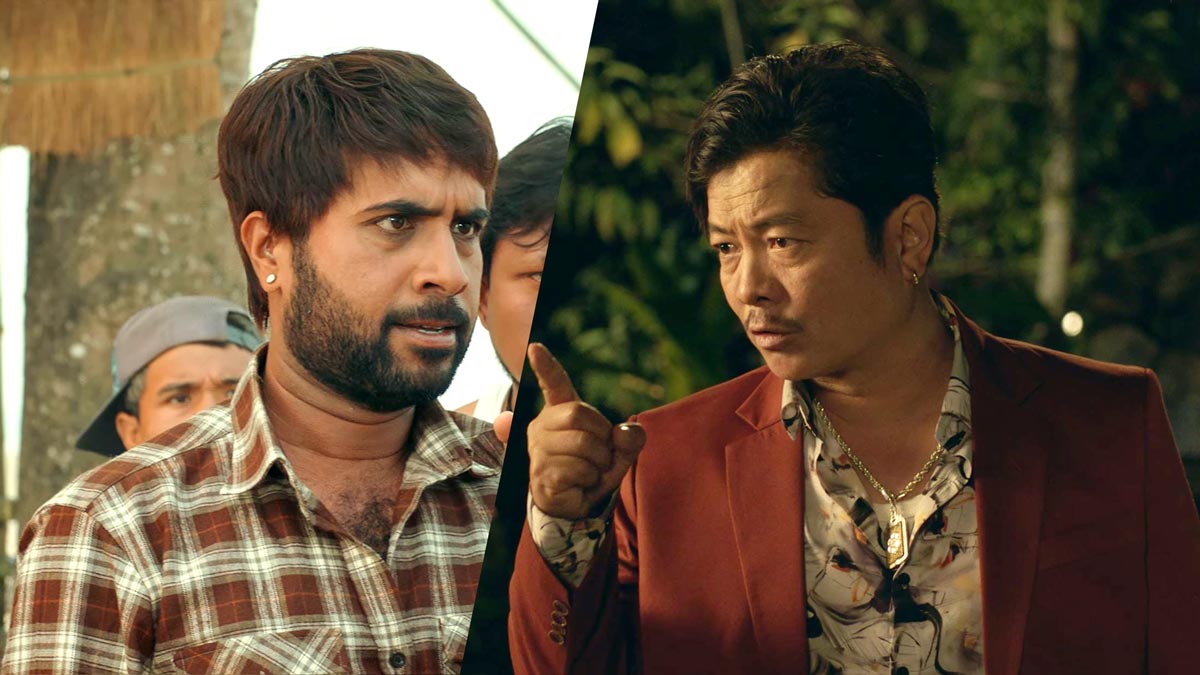 Dayahang Rai and Bijay Baral in a confrontation in Baristha Balaram movie.